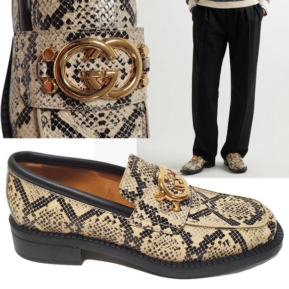 GUCCI SHOES MENS INTERLOCKING G LOGO PYTHON PRINT LOAFERS sz 8 8.5 US - Picture 1 of 15